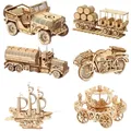 6 Arten Holz puzzles Spielzeug Armee Jeep Modell Montessori Spielzeug Dampfzug Modellbau Kits für