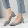 Neue frauen Elegante Casual Büro Rot Schwarz Schuhe Damen Starke Ferse Frau Slip-on Spitz Mode Kleid