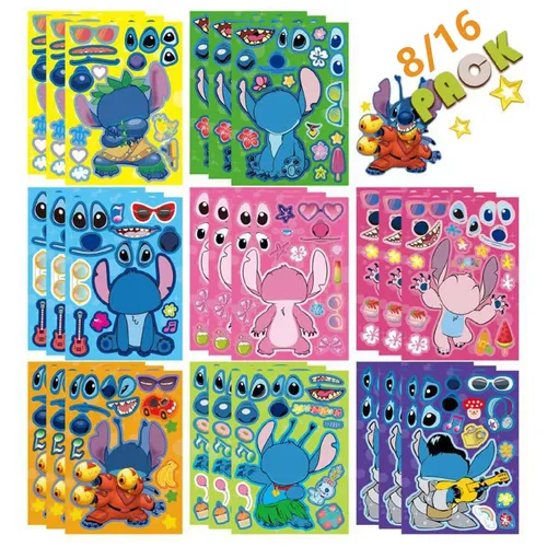 8/16 Blatt Disney Cartoon Lilo & Stitch Kinder DIY Puzzle Aufkleber Spiel machen ein Gesicht