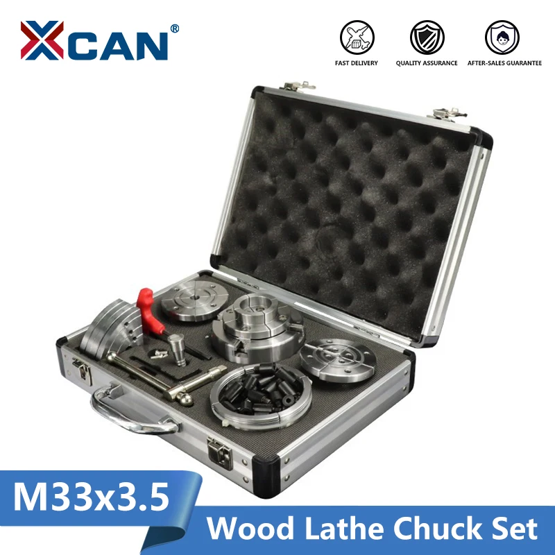 XCAN Holzdrehmaschine Selbstzentrales Spannfutter-Set 3,75" M33x3,5/1" 8TPI 4-Backen-Scrollfutter Holzbearbeitungs-Drehmaschinenwerkzeuge Image