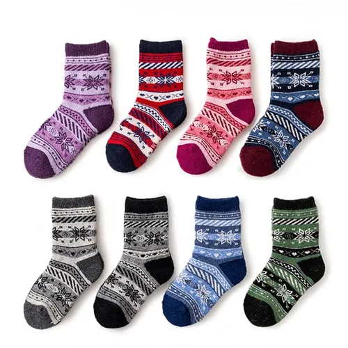 Kinder Winter Wolle Socken Fair Isle Jacquard Weave Muster Socken für Jungen Mädchen Warme Dicke