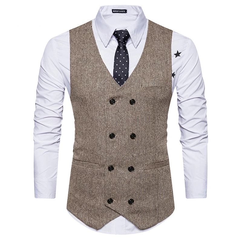 Mode Anzug Weste Männer Abendkleid Colete Masculino Fischgräten muster Weste Fitness ärmellose Jacke Hochzeit Weste Männer plus Größe Image