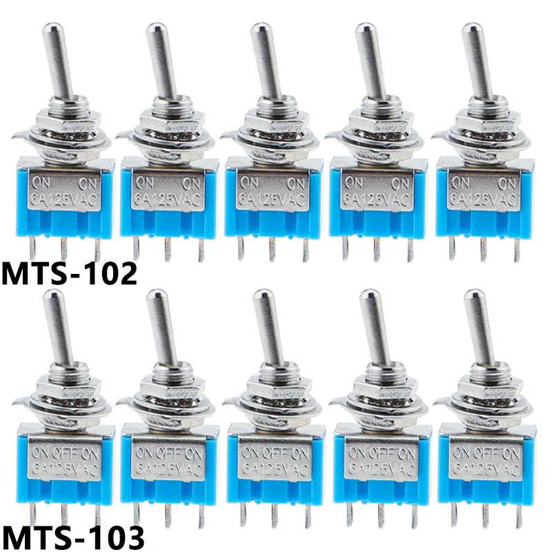 5PCS/10 teil/los Blau Mini MTS-102 MTS-103 3-Pin SPDT ON-ON ON-OFF-ON 6A 125VAC Miniatur Kippschalter Image