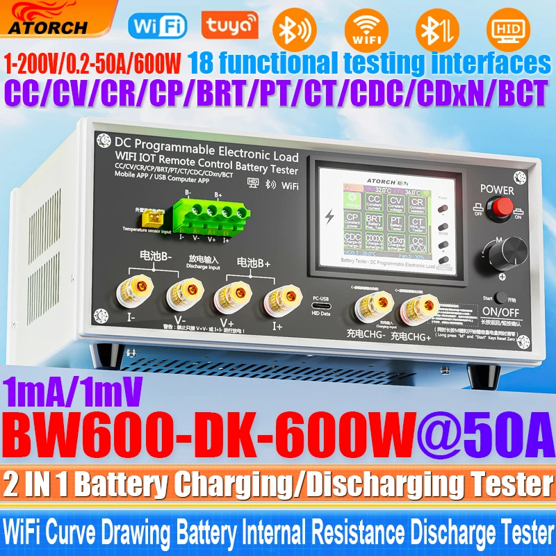 BW600-DK 200 V 50 A 18650 Lithium-Blei-Säure-Batterie Kapazität Monitor Elektronische Last Power Tester Entladung Meter Auto Überprüfen werkzeuge Image