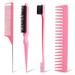 4 Piece Hair Brush Styling Comb Set Boar Bristle Edge Brush Detangling Brush Rat Tail Comb and Wide Tooth Comb for Women Girls Men Detangling Smoothing and Styling Hair (Pink)