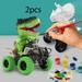 SNNROO DIY Toy Car Dinosaur Pull-back Car Inertia Car Fill in Graffiti with Color Creation Suitable for Children to Play (2Pcs)