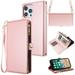 For Iphone 15 Purse Style Wallet Card Id Money Holder With Zip Containing Long Short Lanyard - Rose Gold