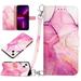Elepower Wallet Case for iPhone 15 Plus 6.7 2023 Detachable Crossbody Strap Card Holders Kickstand Magentic Clasp PU Leather Fashion Marble Pattern Shockproof Luxury Cover Pink Purple Gold