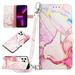 Elepower Wallet Case for iPhone 15 Pro 6.1 2023 Detachable Crossbody Strap Card Holders Kickstand Magentic Clasp PU Leather Fashion Marble Pattern Shockproof Luxury Cover Rosegold