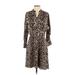 Equipment Casual Dress - A-Line V Neck 3/4 sleeves: Tan Animal Print Dresses - Women's Size 4 - Print Wash