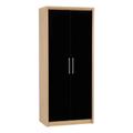 Seconique Seville 2 Door Wardrobe - Black Gloss/Light Oak Effect Veneer