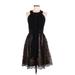 Jessica Simpson Cocktail Dress - A-Line Crew Neck Sleeveless: Black Print Dresses - Women's Size 8