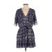 Free People Casual Dress - Mini V Neck Short sleeves: Purple Chevron/Herringbone Dresses - Women's Size X-Small