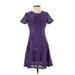 Francesca's Casual Dress - A-Line Crew Neck Short sleeves: Purple Print Dresses - Women's Size Small