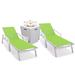 LeisureMod Marlin Modern Aluminum Outdoor Patio Chaise Lounge Chair With Arms Set of 2 with Square Fire Pit Side Table Perfect for Patio, Lawn, and Garden - Leisurmod MLAWCF21-77G2