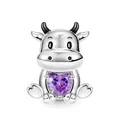 Lovely Cow Embraces Purple Heart Charm Bead Fit Pandora Classic Bracelet DIY Women Jewelry Gift