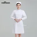 medical Uniforms Dress Robe White Women Nursing Scrubs Jacket Full Length SPA Beautician Veterinary