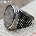 BOCAI S925 anelli in argento Sterling per uomo Retro rivetto modello intarsiato Micro zircone nuova moda gioielli Punk all'ingrosso
