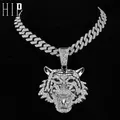 HIP HOP 3D Tiger Iced Out Letters Pendants With 13mm Cuban Link Chain AAA+ Rhinestone Pendants