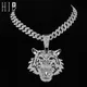 HIP HOP 3D Tiger Iced Out Letters Pendants With 13mm Cuban Link Chain AAA+ Rhinestone Pendants