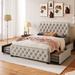 Upholstered Platform Bed Frame with Four Drawers, Button Tufted Headboard Metal Support, No Box Spring Required, Beige, Full