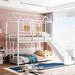 Metal Bunk Bed with Slide & Stairs, Twin-Over-Twin House Bunk Bed w/Storage Shelves and Safety Guardrails