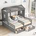 Twin Size House Platform Beds with 2 Drawers for Boy Girl, Montessori House Bed Frame Combination of 2 Side by Side, Grey