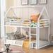 Twin Over Twin House Bunk Bed with Built-in Ladder, Metal Low Bunk Bed for Kids Girls Boys, White