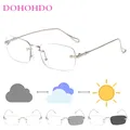 Men Photochromic Anti Blue Light Glasses Vintage Rimless Blocking Blue Ray Classic Eyeglasses UV