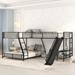 L-Shaped Twin Over Full Bunk Metal Bed with Twin Loft Bed, Built-in Desk & Slide