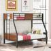 Twin-over-Full Bunk Bed Modern Style Steel Frame Bunk Bed with Safety Rail, Built-in Ladder for Bedroom, Brown