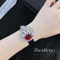 Foydjew Luxury Designer Jewelry Leopard Design High Quality Artificial Red Corundum Ruby Bracelets
