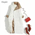 Fitaylor Women Double Sided Down Long Jacket White Duck Down Coat Winter Double Breasted Warm