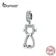 BAMOER Cat Kitty Pendant Charm 925 Sterling Silver Clear CZ Watting Pet Charms fit for Silver Snake