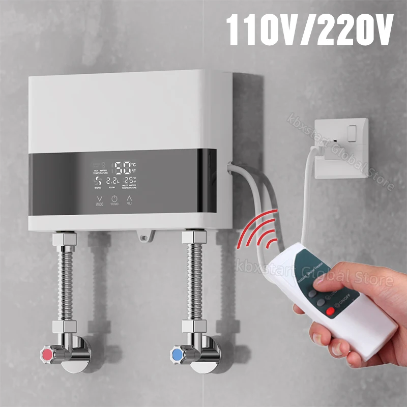 110V/220V Instant-Warmwasser bereiter Bad Küche Wand montage elektrischer Warmwasser bereiter LCD-Temperatur anzeige mit Fernbedienung Image
