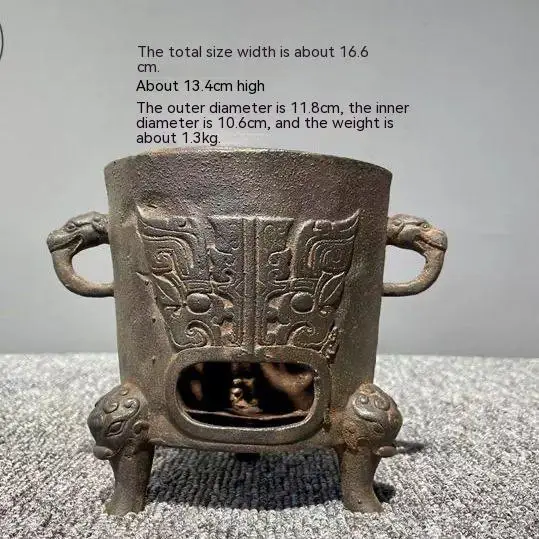 Retro Gusseisen Holzkohle Grill Grill Ein-Personen-Tisch Grill Heizung Kohlen becken Tee machen Wein erwärmung Herd antike Sammlung Nr. Image