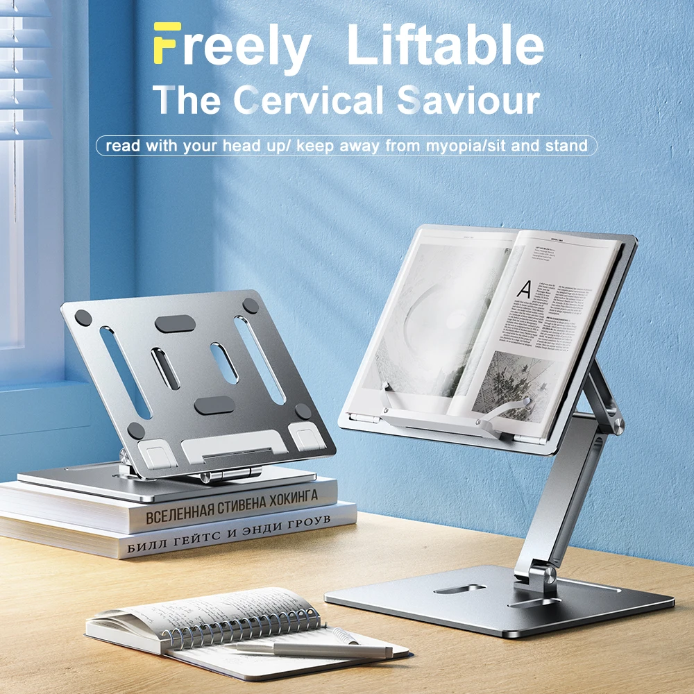 Oatsbasf Aluminium-Laptopständer, frei anhebbar, höhenverstellbar, mehrfach winkelverstellbarer Leseständer mit klappbarer Basis, Notebook-Desktop-Ständer