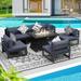 NICESOUL 7 Pieces Aluminum Outdoor Patio Sectional Furniture Sofa Set with Fire Pit Table Large Size Luxury Comfortable Durable Water/UV-Resistant Garden Porch Backyard Party (Denim Blue Cushion)