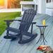 WIDELUCK Solid Wood Adirondack Rocking Chair Patio Garden Furniture - Navy Blue