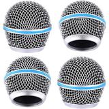 58A Steel Mesh Microphone Grill Head Blue Microphone Grille Replacement Head for DIY Parts Accessory Mic Grille Replacement with Rubber Blue Ring for Grill Head Parts Accessory