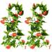 HOMEMAXS 2pcs Artificial Vines Morning Glory Hanging Green Plants Silk Garland Wall Fence Stairway Outdoor Wedding Hanging Baskets Decor (Red)