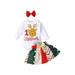 Biekopu Kids Baby Girls Christmas Outfits Letter Print Romper Skirt Headband Clothes