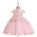 PEONAVET Girls Tulle Flower Princess Wedding Long Sleeve Dress for Toddler and Baby Girl Gown 3-4 Years Toddler Baby Dress - Summer Savings Clearance