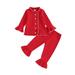 Toddler Baby Girls 2Pcs Pajamas Set Long Sleeve Ruffle Trim Button Down Shirt Pants Set Sleepwear
