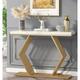 42 inches Modern Gold Console Table with Geometric Metal Base, White Faux Marble Narrow Entryway Table Foyer Table for Entrance, Living Room,