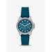 Michael Kors Mini Pilot Pavé Silver-Tone and Logo Silicone Watch Blue One Size