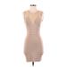 Bebe Cocktail Dress - Bodycon Plunge Sleeveless: Tan Print Dresses - Women's Size Small