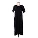 Uniqlo Casual Dress - Midi Crew Neck Short sleeves: Black Solid Dresses - Women's Size Medium