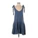 Splendid Casual Dress - A-Line Plunge Short sleeves: Blue Print Dresses - Women's Size X-Small