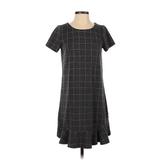 Ann Taylor LOFT Casual Dress - Shift Crew Neck Short Sleeve: Gray Grid Dresses - Women's Size 4